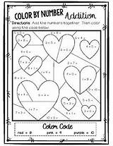 Valentine Color Number Addition Valentines Math Grade Worksheets Coloring Printable Differentiated Freebie Pages Worksheet First Teacherspayteachers Activities 1st School Subject sketch template