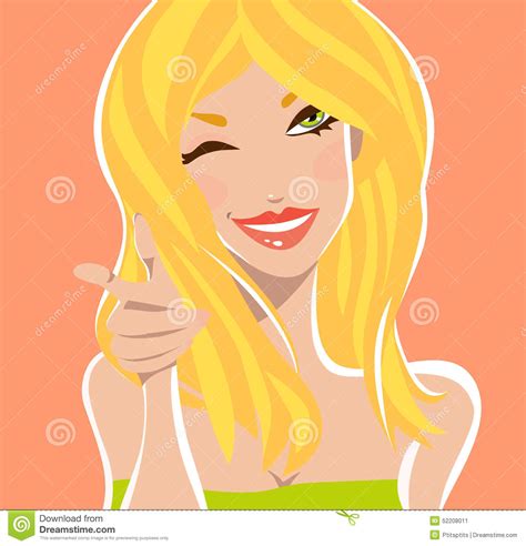 smiley wink blonde in a green to the coral background