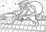 Santa Roof Chimney Claus Coloring Pages Down Christmas Heading Climbs Print sketch template