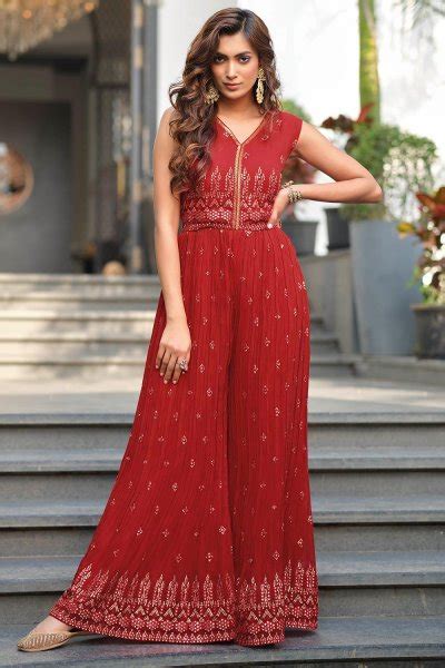 Buy Ready To Wear Beautiful Red Indo Western Jumpsuit Online Like A Diva