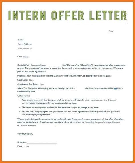 unpaid internship offer letter sample fresh   unpaid internship offer