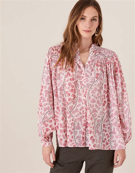 printed blouse  pure cotton ivory tops  shirts monsoon uk