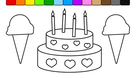 learn colors  kids  color  ice cream  cake coloring page