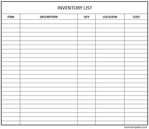 printable inventory list template  file sample list templates
