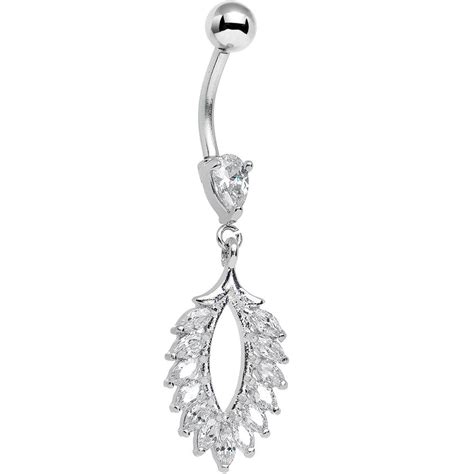 Clear Cz Gem Light As A Feather Dangle Belly Ring