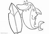 Surfboard Coloring Cartoon Pages Shark Printable Kids Color Adults sketch template