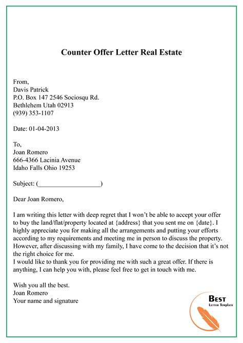 write  real estate offer letter alicia letter