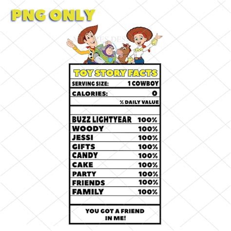 toy story nutritional facts label png  etsy