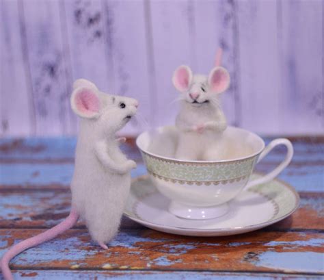 Made To Order White Mice Mouse In The Cup Cute Mouse Mouse On Etsy