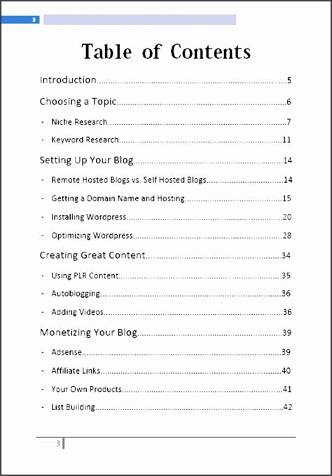table  contents  sampletemplatess sampletemplatess