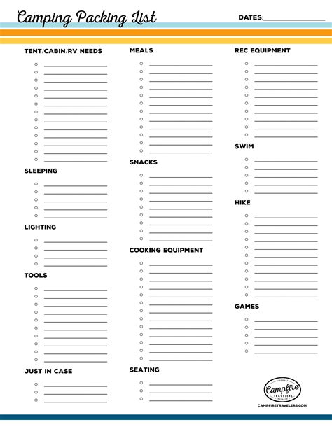 camping organized essential printable camping checklist