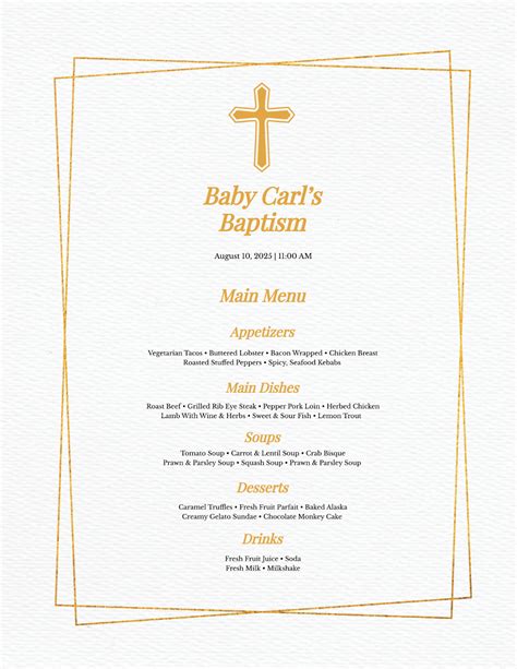 blank baptism menu template edit    templatenet