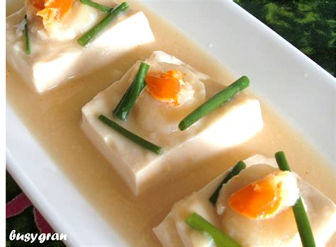 busy grans kitchen steamed tofu  scallop  salted egg