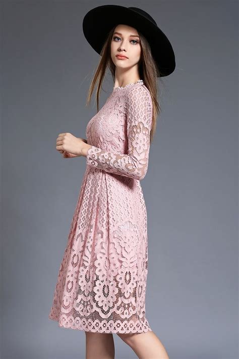 Women Autumn Winter Dress Plus Size Long Sleeve Lace Midi Dress