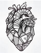Heart Coloring Pages Printable Adult Tattoo Valentines Drawing Line Human Real Cry Later Now Drawings Geometric Illustration Cool Doodle Stone sketch template