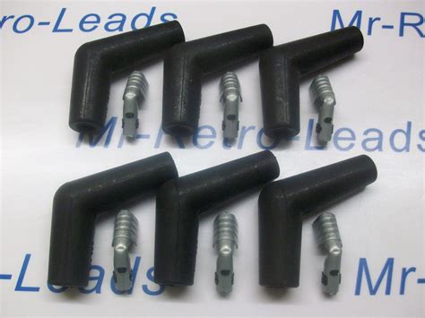 black mm mm ignition spark plug rubber boot kit terminals   degree    retro leads