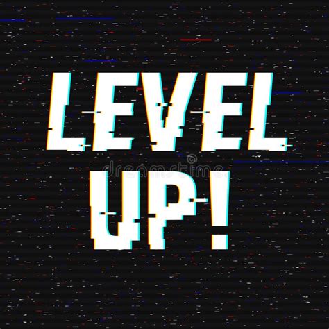 level up glitch text anaglyph 3d effect technological retro background vector illustration