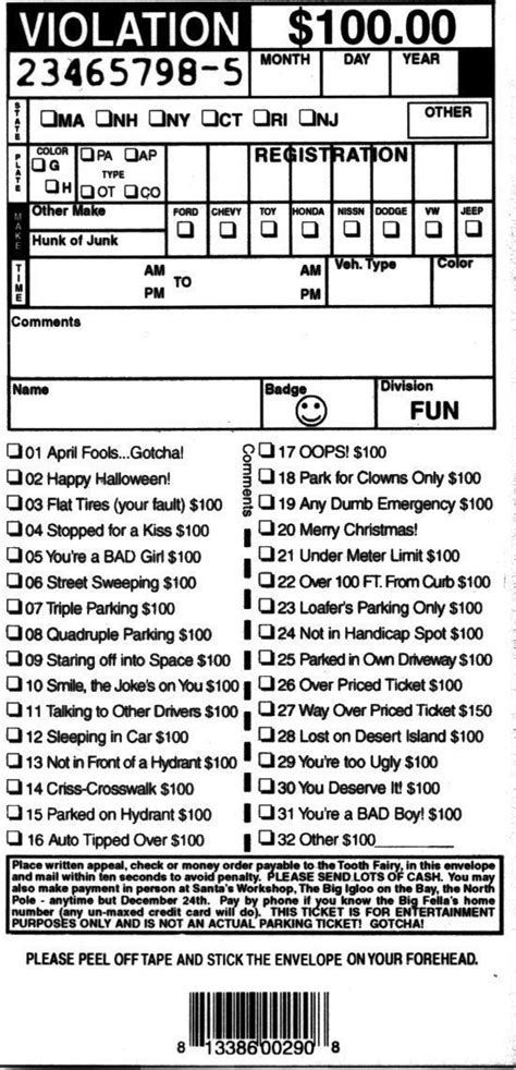 fake parking ticket printable   ticket template