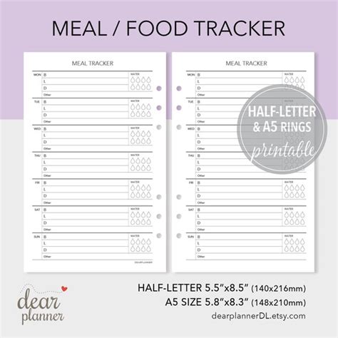 printable weekly meal tracker food journal daily food etsy