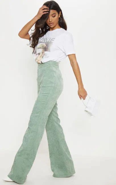 Trend Alert Sage Green In 2020 Flared Pants Outfit Green Trousers