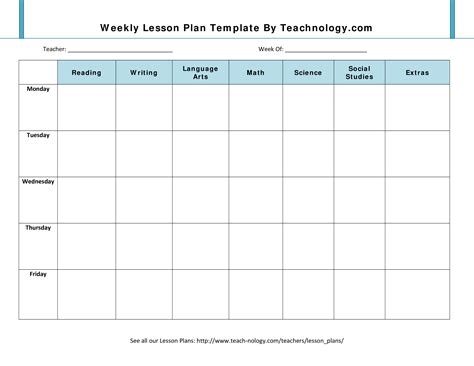 printable blank lesson plan template  printable templates