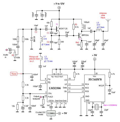 electrical engineering circuit diagram mw fm pll transmitter  mhz  lmx picf
