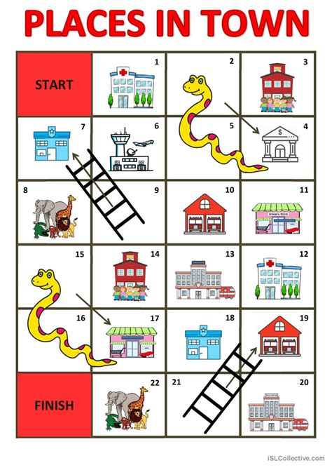 places  town board game vocabula english esl worksheets