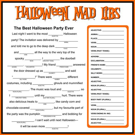 halloween mad libs printable  printable word searches
