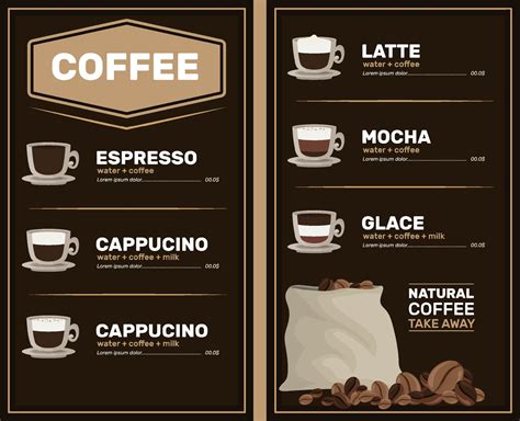 coffee menu card template printable templates