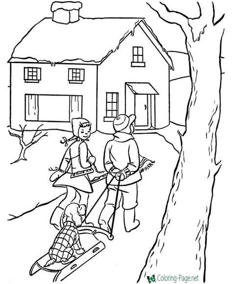 winter coloring pages house  color