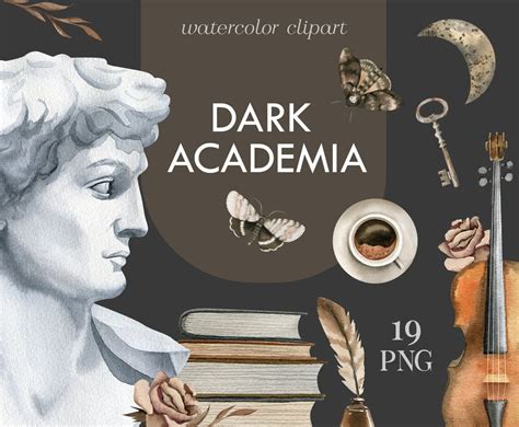 Dark Academia Clipart Watercolor Vintage Aesthetic Clip Art Etsy