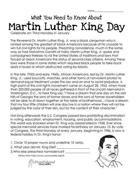 martin luther king day  worksheet martin luther king activities