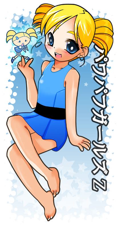 safebooru 1girl barefoot blonde hair blue eyes bubble bubbles ppg