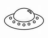 Saucer Flying Ufo Outline Linear Spaceship Pictogram Stylized Childish sketch template