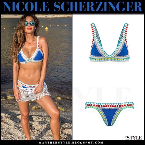 Nicole Scherzinger In Blue Crochet Triangle Bikini In Nice