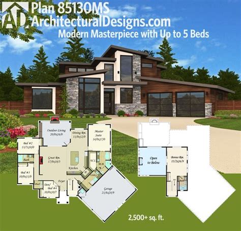 plan ms modern masterpiece     beds house plans design  house