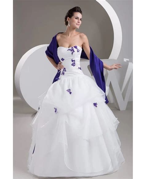 strapless white  purple lace ruffled color wedding dress  shawl
