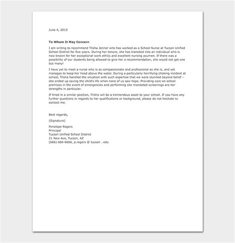 character reference examples nurse cover letter