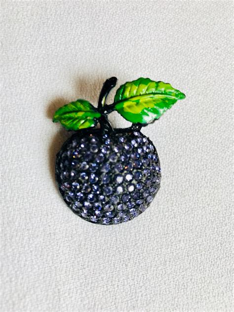 beautiful black japanned purple rhinestone plum vintage fruit pin tutti
