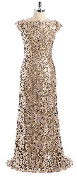 tadashi shoji gold sleeveless and lace gown on shop for fun evening