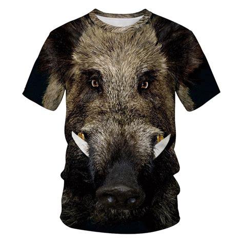 novelty animal wild boar  shirts men women short sleeve tee shirt homme  size summer