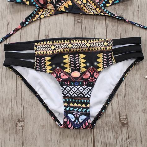 Brazilian Aztec String Stripy Bikini Set Swimsuit Cutecoco Swimwear Ltd