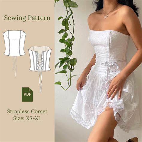 strapless corset sewing pattern  xs xl etsy