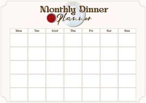 monthly dinner planner    printables printablee