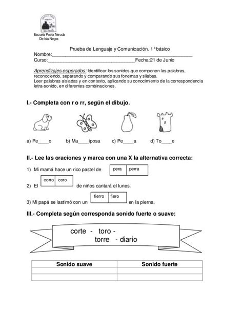 prueba de lenguaje y comunicación r