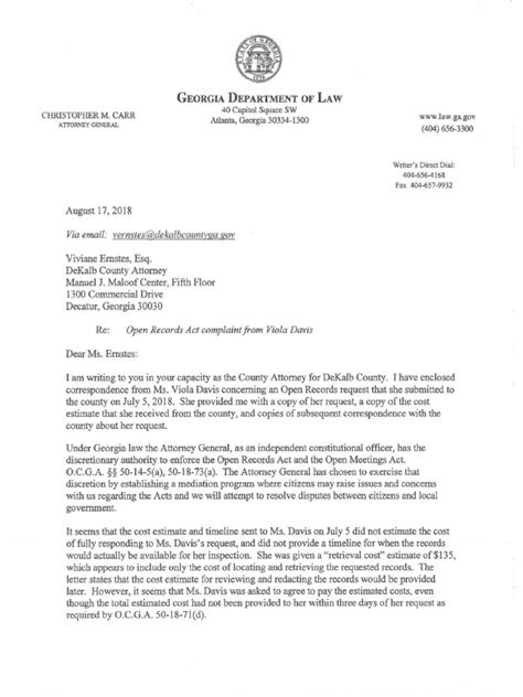 attorney general letter response  open records act complaint