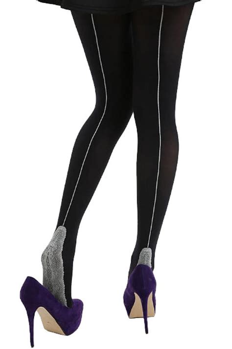 malka chic back seam opaque tights pantyhose black gray for women