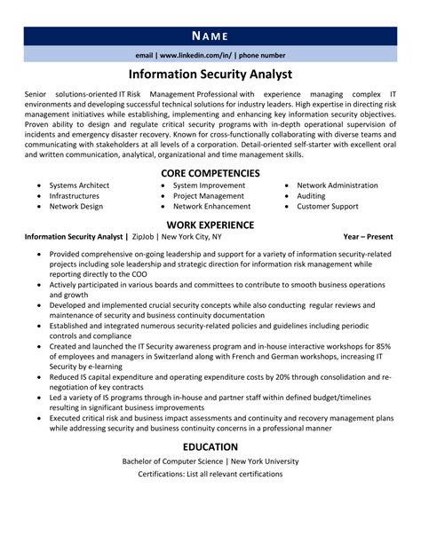 information security analyst resume  guide zipjob