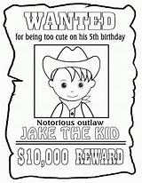 Wanted Poster Kids Coloring Printable Cowboy Birthday Posters Drawing Personalized Pages Party Childrens Color Etsy Cowgirl Popular Kid Favor Getdrawings sketch template
