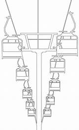 Ski Lift Silhouettes Outline Drawing sketch template